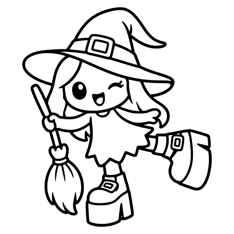 Winking Witch Girl with Broom and Platform Boots — free characters SVG cut file