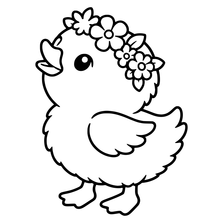Fluffy Duckling Looking Up With Flower Crown — free animal SVG cut file