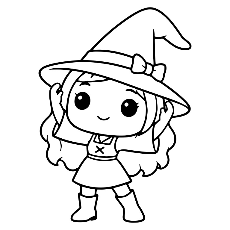 Young Witch With Bow Hat Band And Long Wavy Hair — free characters SVG cut file