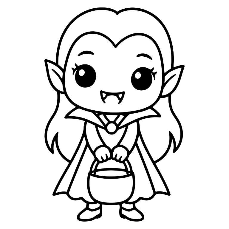 Vampire Girl With Long Hair Holding Plain Pail — free characters SVG cut file
