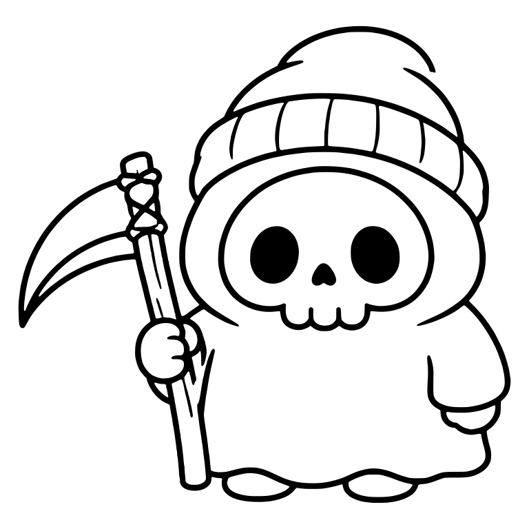 Round Beanie Reaper Holding a Wrapped Scythe — free characters SVG cut file