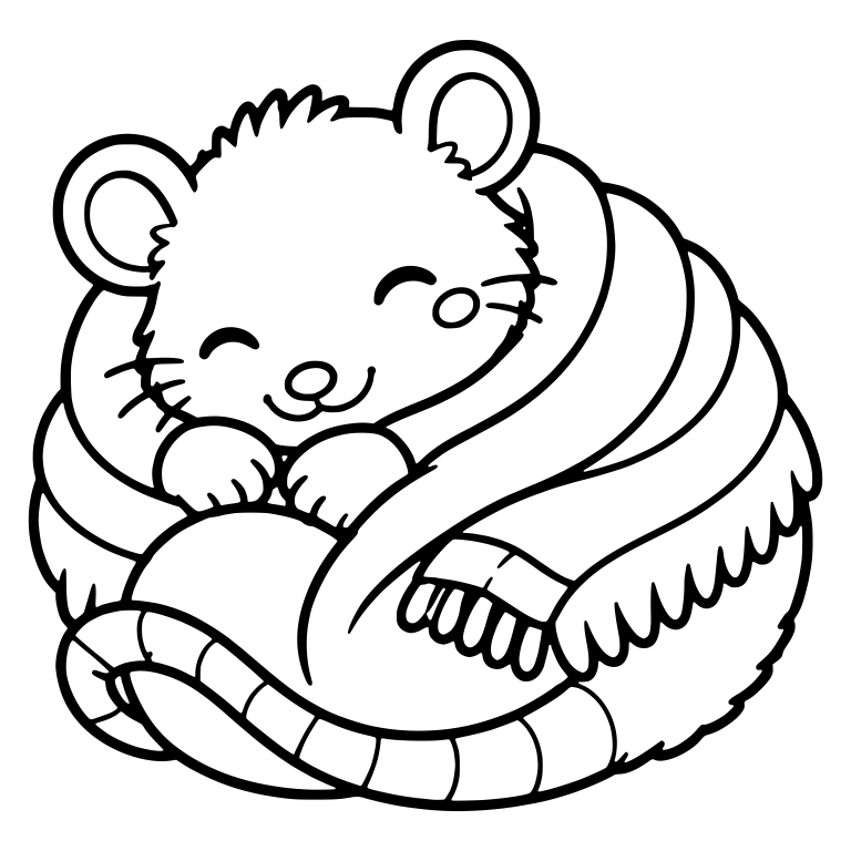 Sleepy Opossum Curled Up in a Long Striped Scarf — free animal SVG cut file