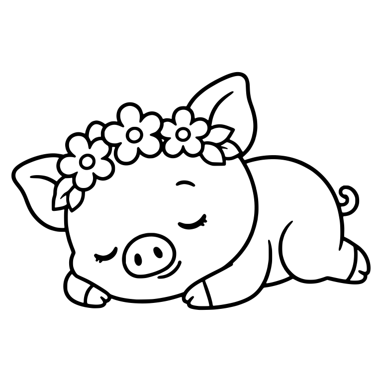 Sleeping Piglet With Flower Crown Lying Down — free animal SVG cut file