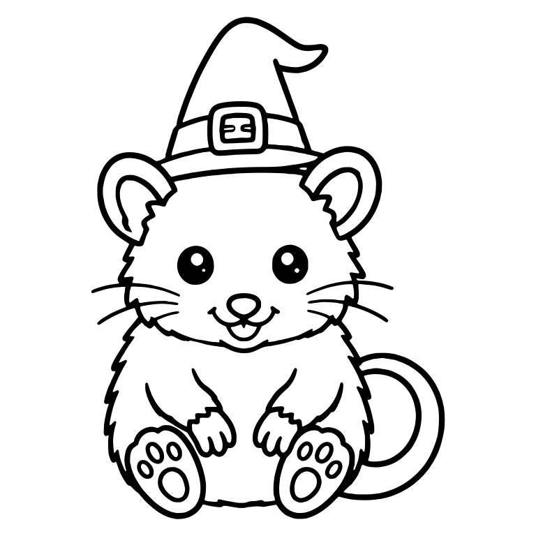 Sitting Opossum in Witch Hat With Looped Tail — free animal SVG cut file