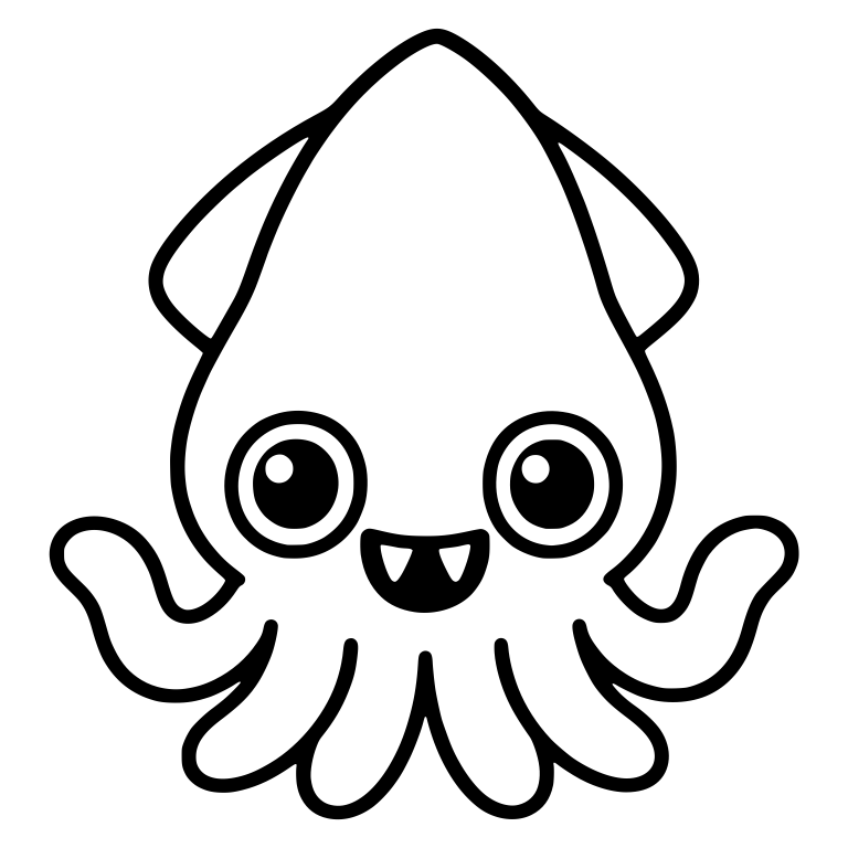 Kawaii Squid with Round Eyes and Curly Tentacles — free animal SVG cut file