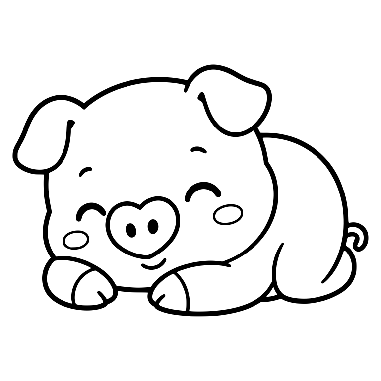 Resting Piglet With Heart Nose, Blush Cheeks and Smile — free animal SVG cut file