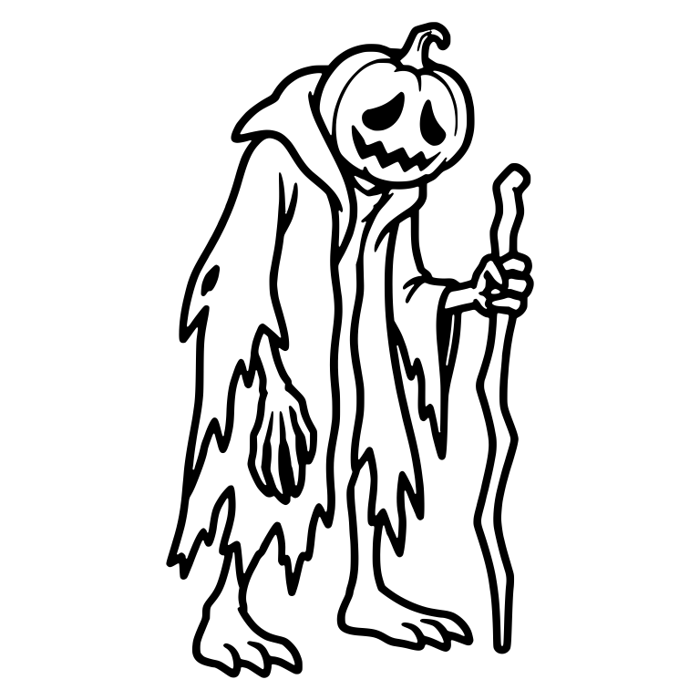 Sad Pumpkin-Head in Hooded Robe Leaning on Staff — free fantasy-creature SVG cut file