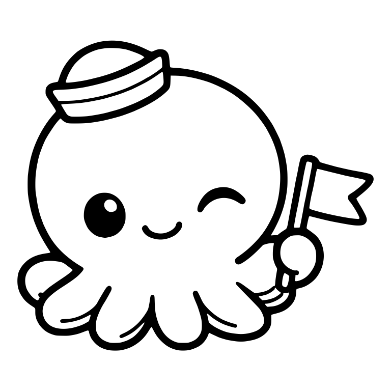 Sailor Octopus Winking and Waving a Small Flag — free animal SVG cut file