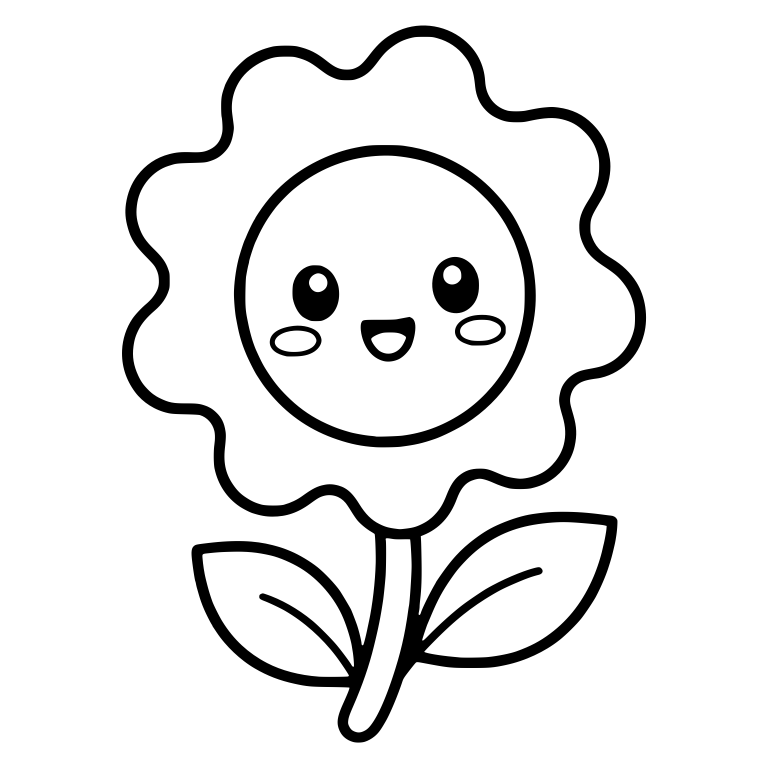 Wavy Petal Flower With Round Face, Blush and Two Leaves — free floral SVG cut file
