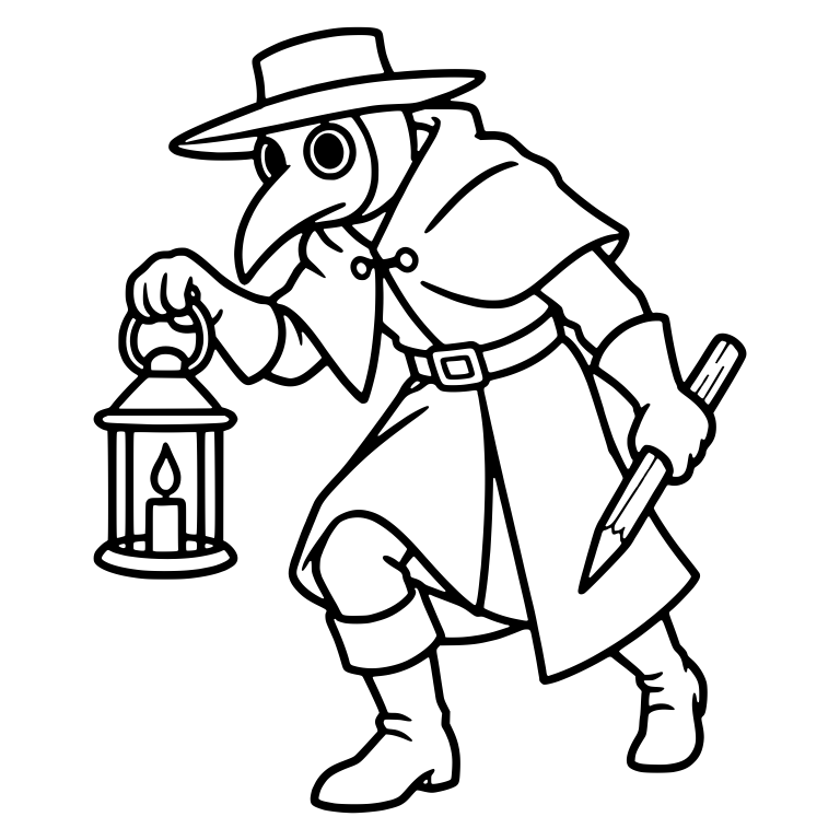 Sneaking Plague Doctor with Lantern and Wooden Stake — free characters SVG cut file