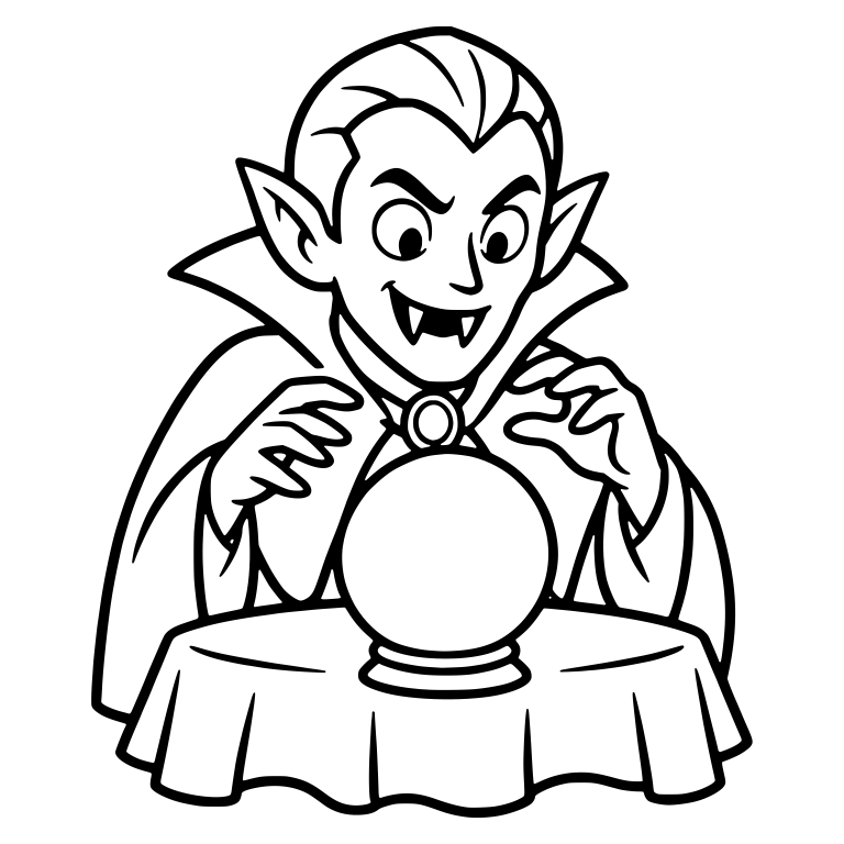Scheming Vampire with Medallion Over Crystal Ball — free fantasy-creature SVG cut file