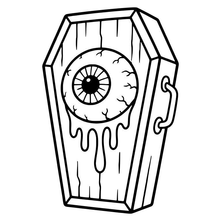 Angled Coffin with Dripping Eyeball and Side Handle — free objects SVG cut file