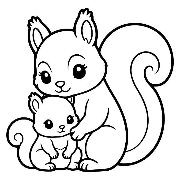 Mother Squirrel with Paw on Sitting Baby Squirrel — free animal SVG cut file