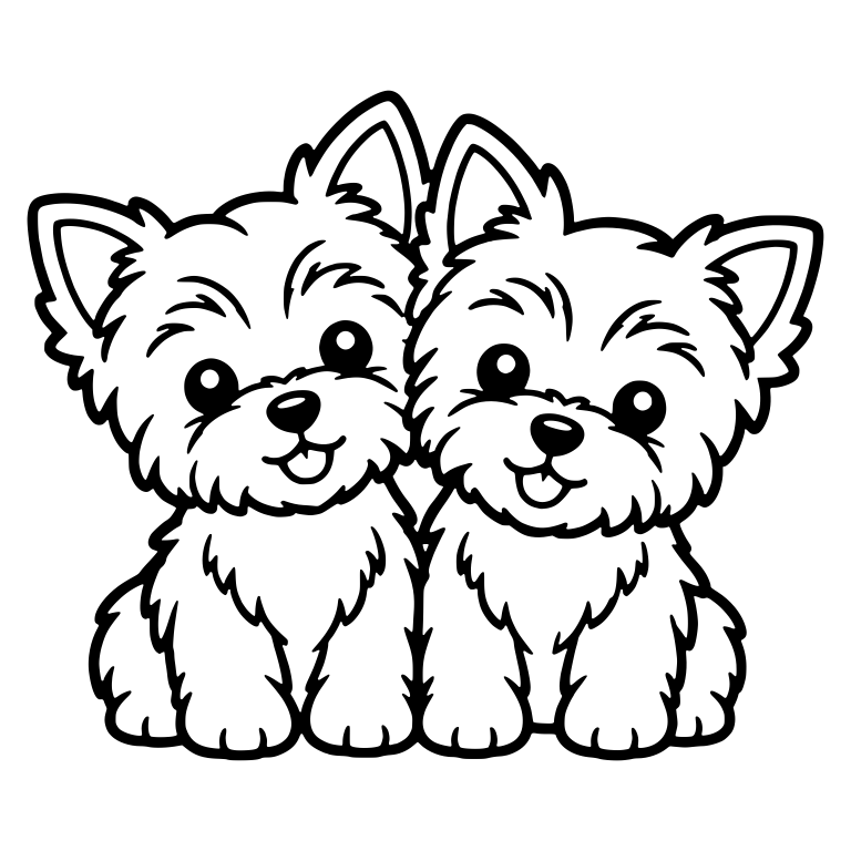 Two Yorkie Puppies Sitting Side by Side — free animal SVG cut file