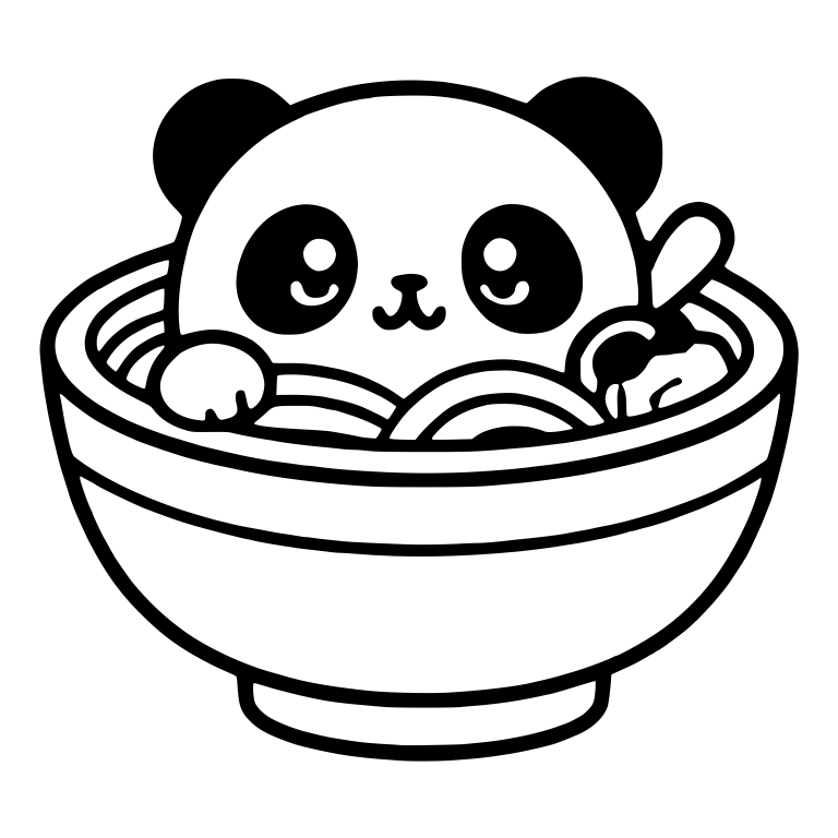 Panda With Happy Eyes and Spoon in Ramen Bowl — free animal SVG cut file