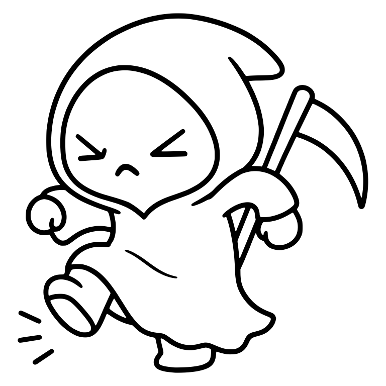 Stomping Grim Reaper With Squinting Eyes And Scythe — free characters SVG cut file