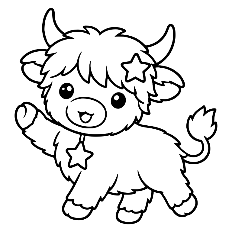 Waving Highland Cow With Star Hair Clip and Star Charm — free animal SVG cut file