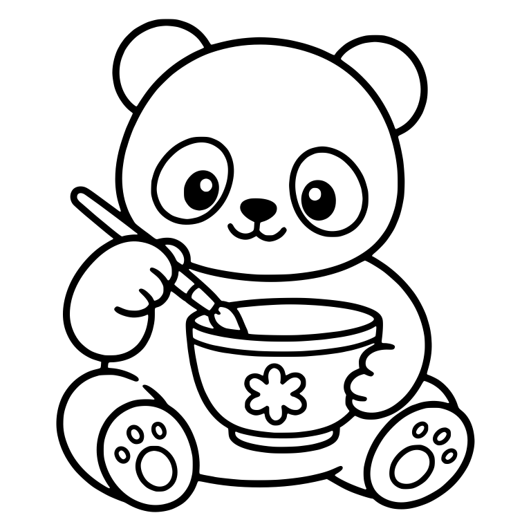 Kawaii Panda Painting a Flower on a Ceramic Bowl — free animal SVG cut file