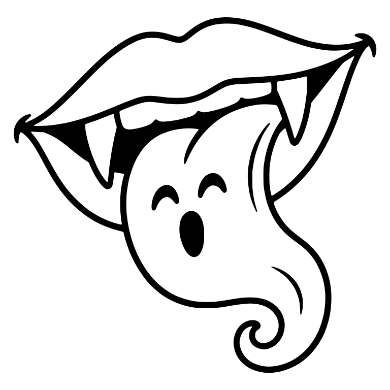 Tilted Vampire Lips With Happy-Eyed Curly Ghost Tongue — free fantasy-creature SVG cut file