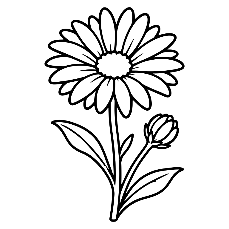 Aster With Bud on Curved Side Stem — free floral SVG cut file