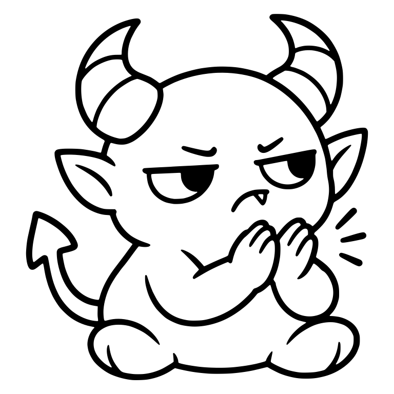 Grumpy Sitting Demon Clapping With Striped Horns — free fantasy-creature SVG cut file