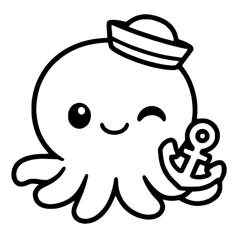 Sailor Octopus Winking With Anchor and Sailor Hat — free animal SVG cut file
