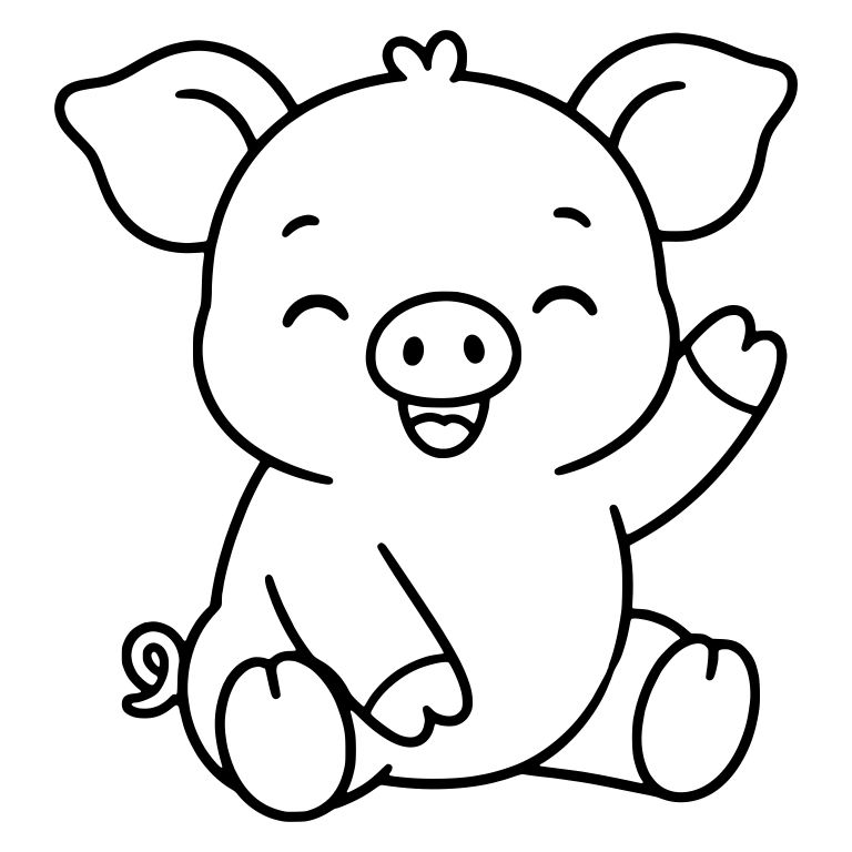 Sitting Pig Waving With Happy Closed Eyes — free animal SVG cut file