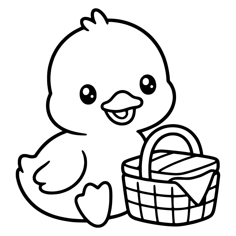 Sitting Duckling Next to a Picnic Basket — free animal SVG cut file