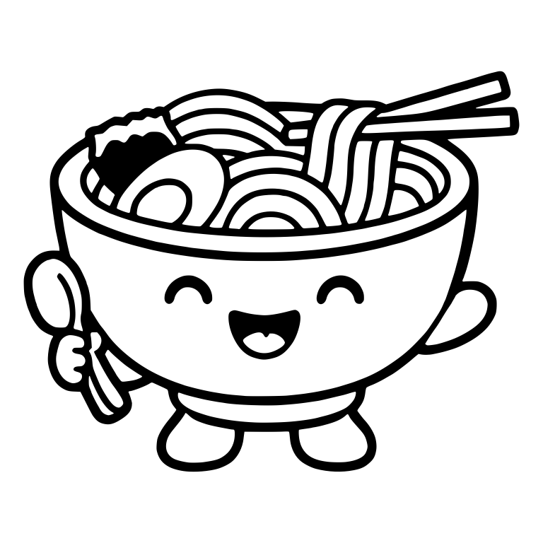 Cheerful Ramen Bowl Character Waving With Spoon Raised — free food SVG cut file