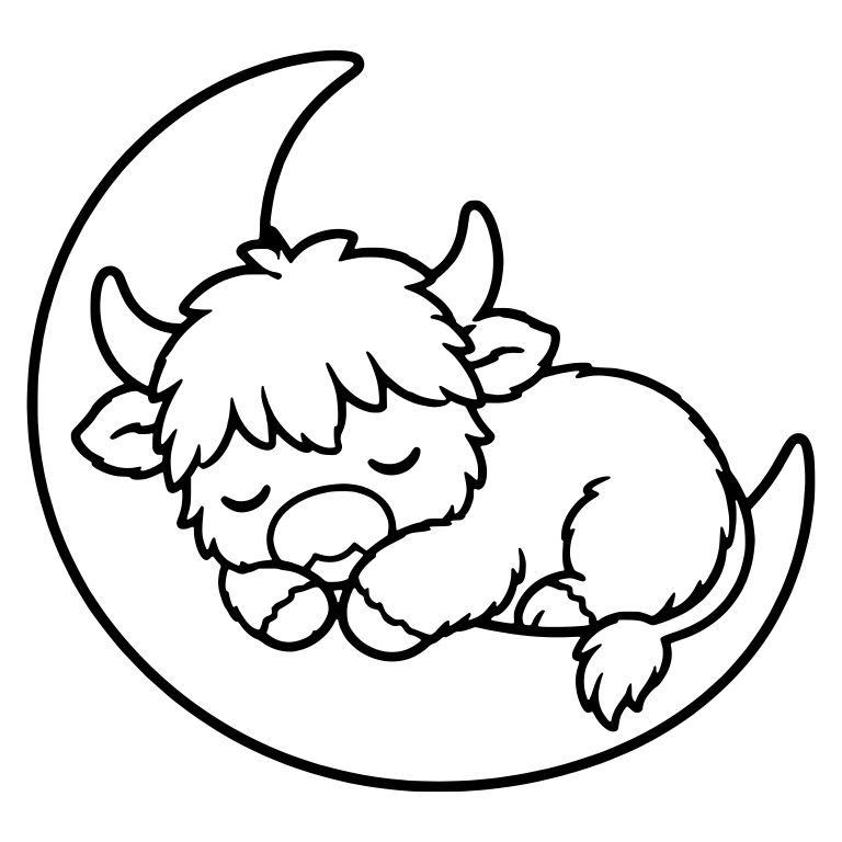 Sleeping Highland Cow Curled on Crescent Moon — free animal SVG cut file