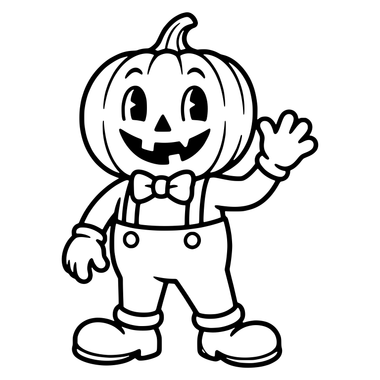 Retro Pumpkin Head Waving in Suspenders and Bow Tie — free characters SVG cut file