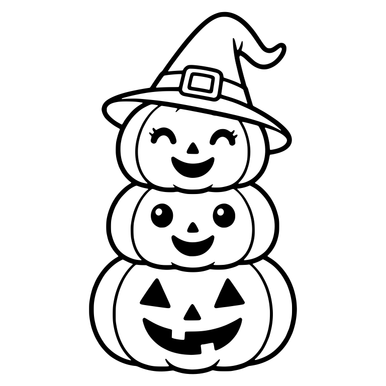 Pumpkin Stack With Witch Hat and Jack-o'-Lantern Base — free holiday SVG cut file