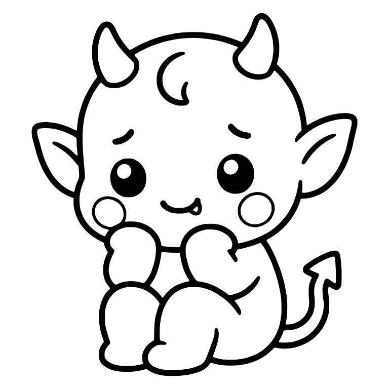 Worried Baby Devil Sitting With Hands at Chin — free fantasy-creature SVG cut file