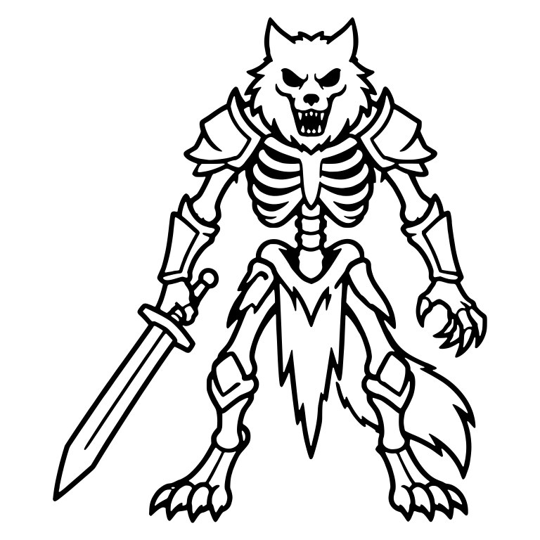 Skeletal Werewolf Warrior In Armor With Sword — free fantasy-creature SVG cut file