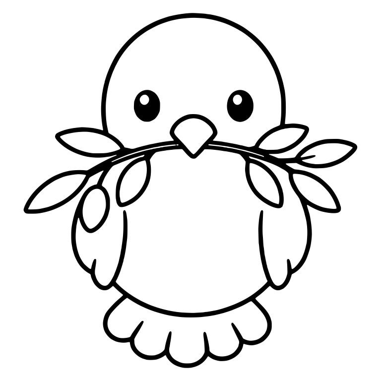 Round Dove Holding Olive Branch Across Its Chest — free animal SVG cut file