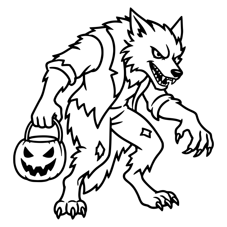 Crouching Werewolf in Torn Clothes with a Pumpkin Pail — free fantasy-creature SVG cut file