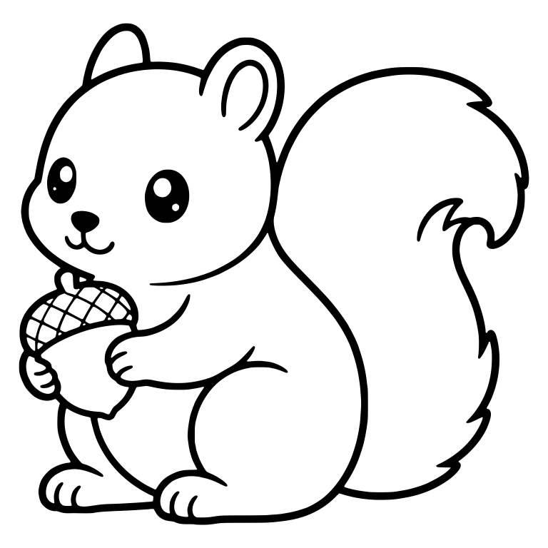 Sitting Squirrel Holding An Acorn With Big Fluffy Tail — free animal SVG cut file