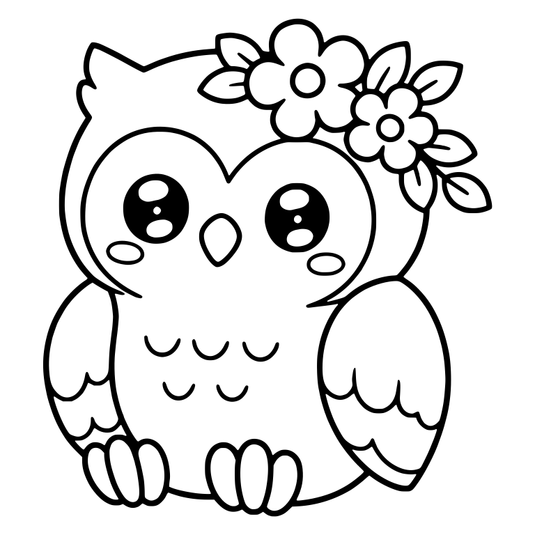 Sitting Owl with Flower and Leaf Cluster on One Side — free animal SVG cut file