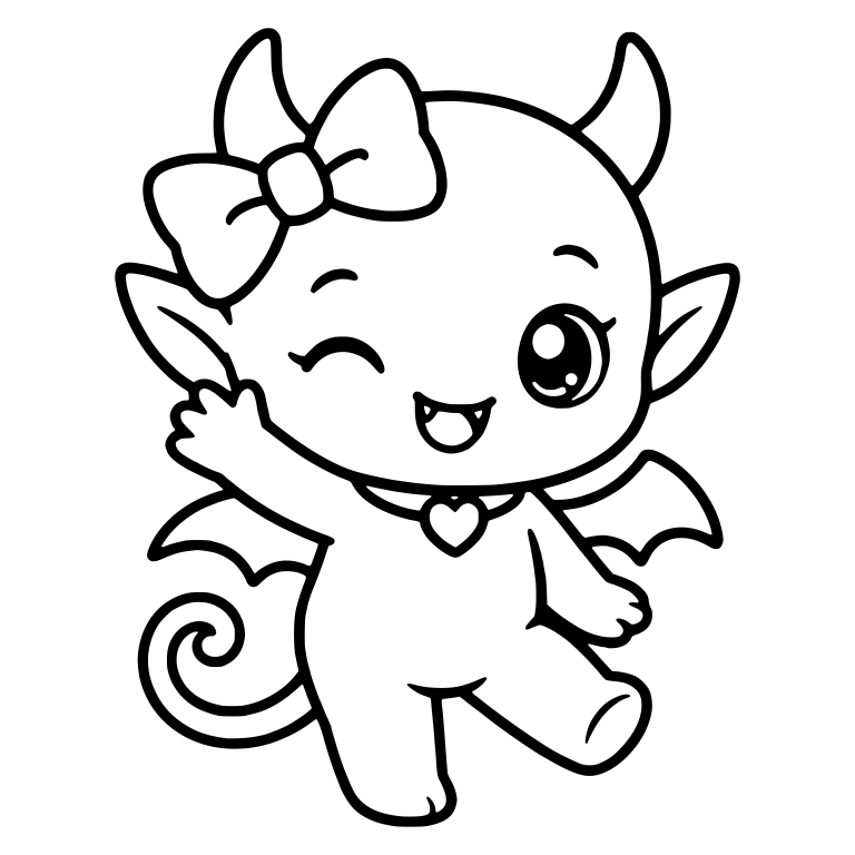 Waving Winking Devil with Heart Necklace and Wings — free fantasy-creature SVG cut file