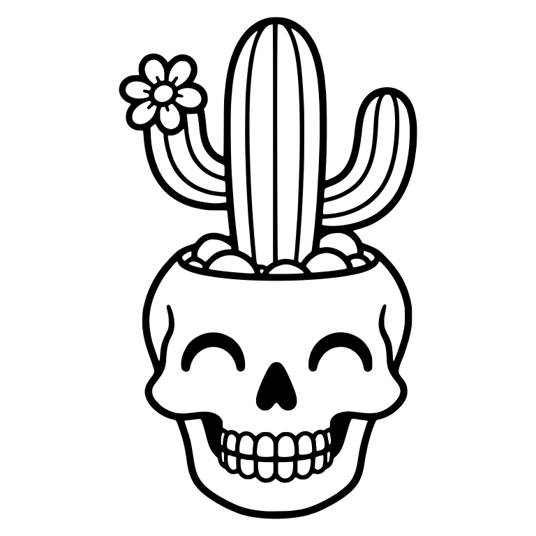 Happy Skull Planter with Flowering Saguaro Cactus — free skeleton SVG cut file