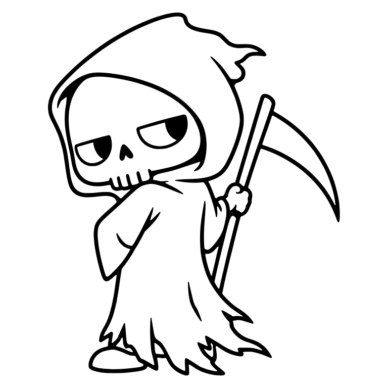 Bored Grim Reaper Leaning on Scythe with Ragged Robe — free characters SVG cut file