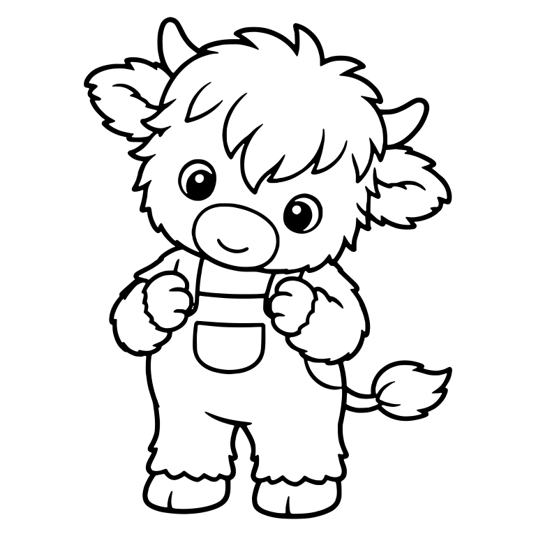 Highland Calf in Overalls With Fists Raised — free animal SVG cut file