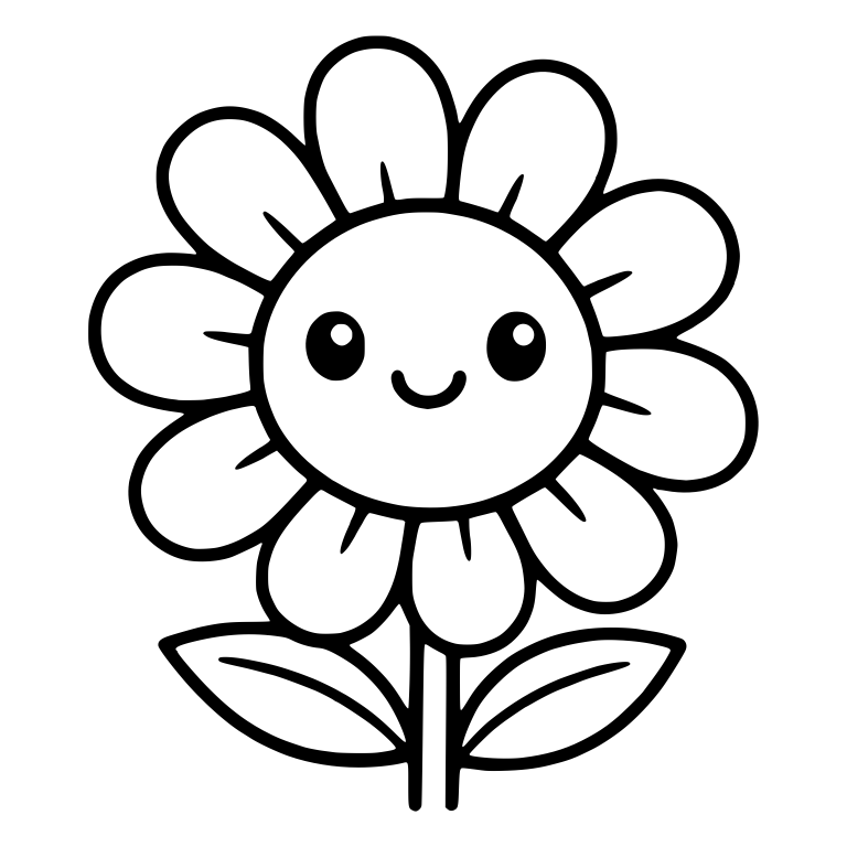 Kawaii Daisy With Round Face and Thin Double-Line Stem — free floral SVG cut file