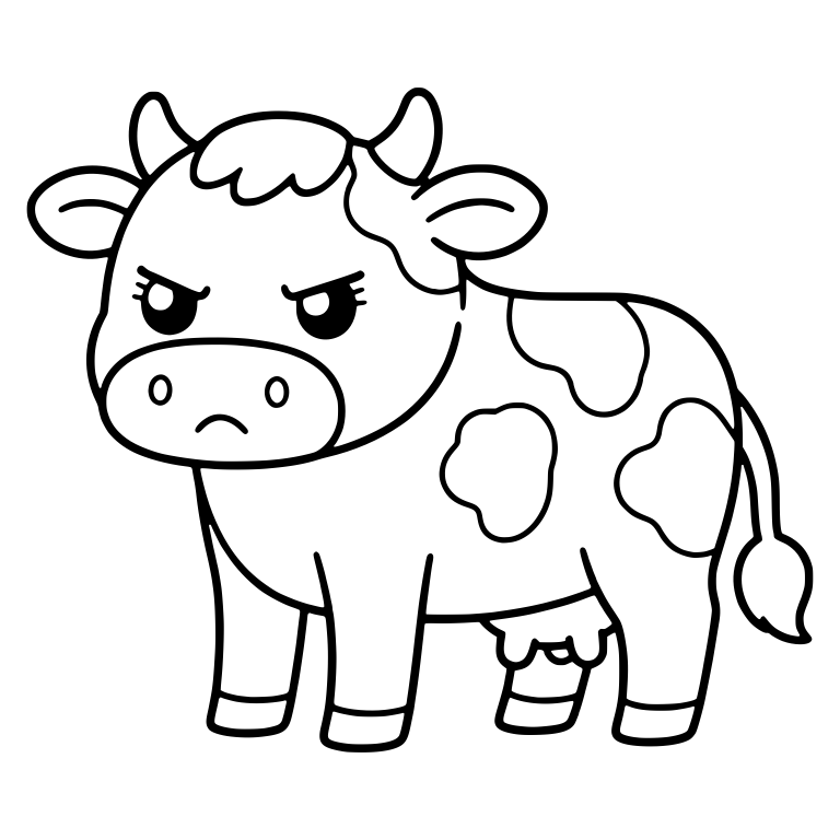 Irritated Cow Standing Side View With Lashes and Udder — free animal SVG cut file