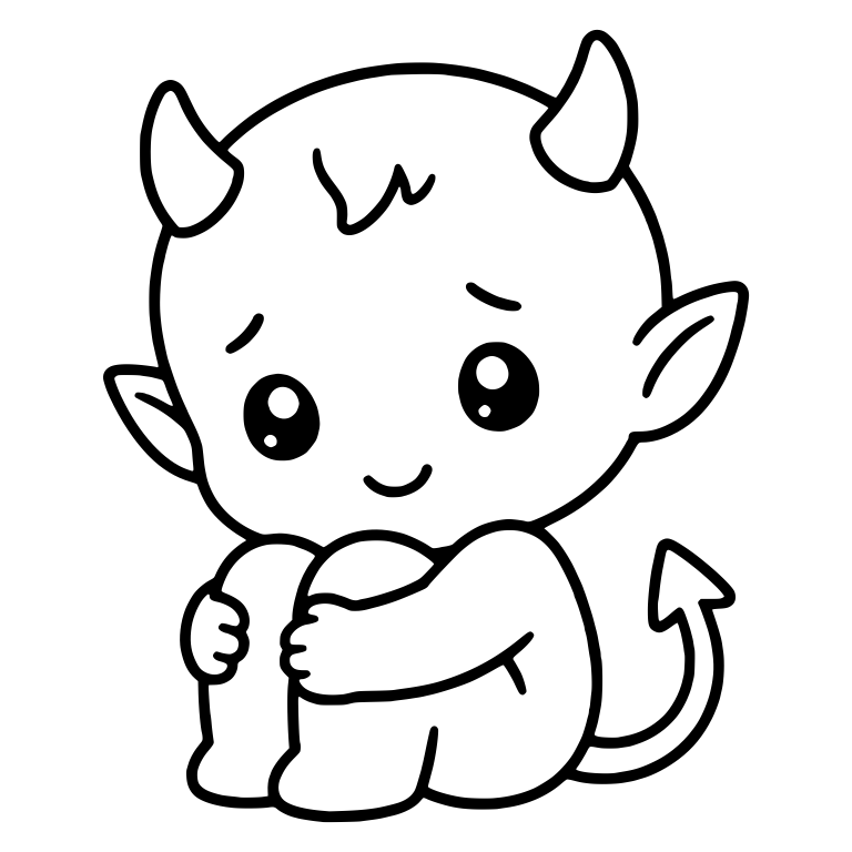 Sitting Baby Devil Hugging Knees With Worried Eyebrows — free fantasy-creature SVG cut file
