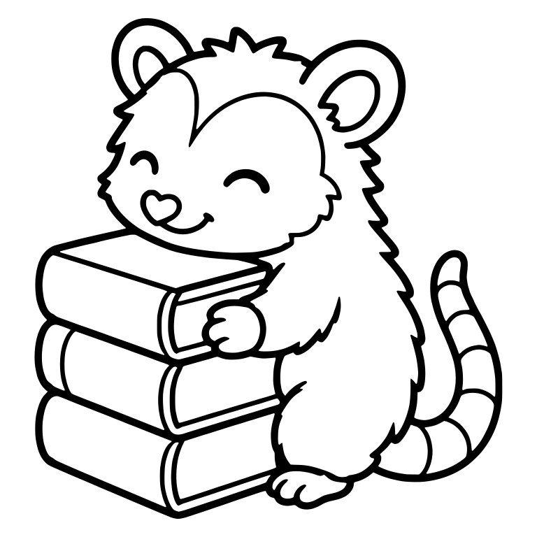 Opossum Hugging a Stack of Three Books — free animal SVG cut file
