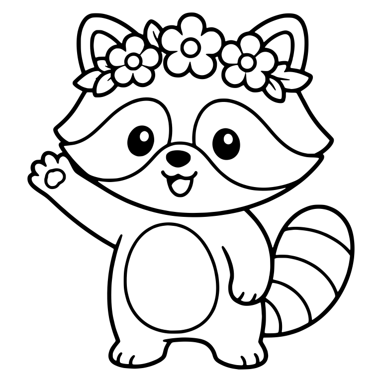 Raccoon in Flower Crown Waving With Round Belly — free animal SVG cut file