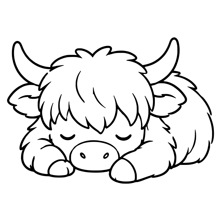 Sleeping Highland Cow Lying With Paws Stretched Forward — free animal SVG cut file