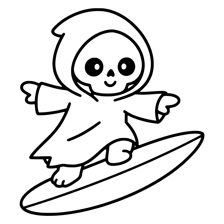 Kawaii Grim Reaper Surfing With Arms Out — free characters SVG cut file