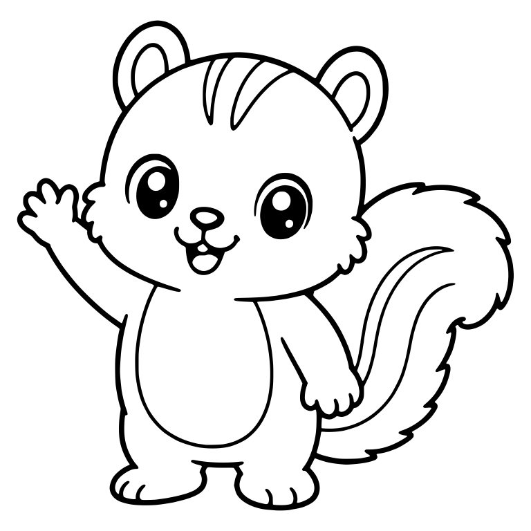 Waving Standing Kawaii Squirrel With Fluffy Striped Tail — free animal SVG cut file